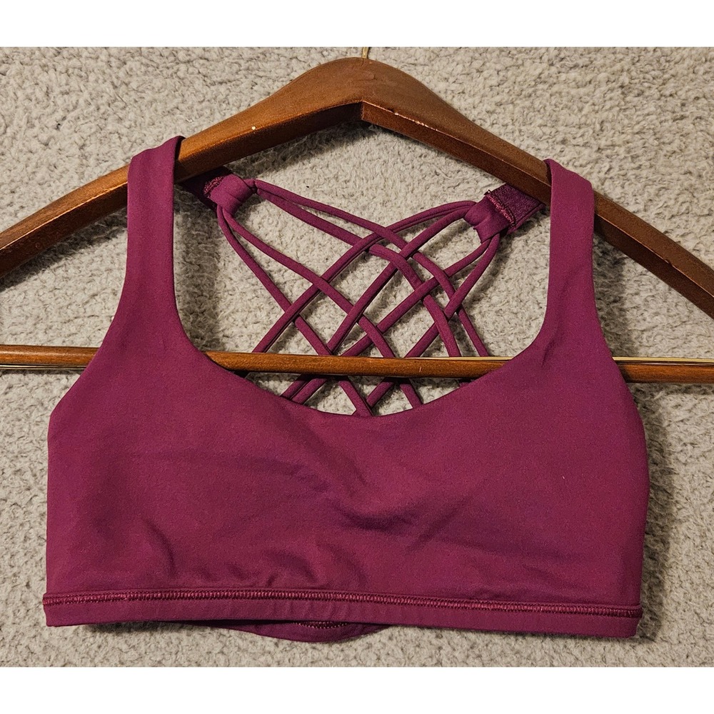 Lululemon Free To Be Wild Sports Bra Berry Purple Strappy W2670S Yoga Gym Size 2